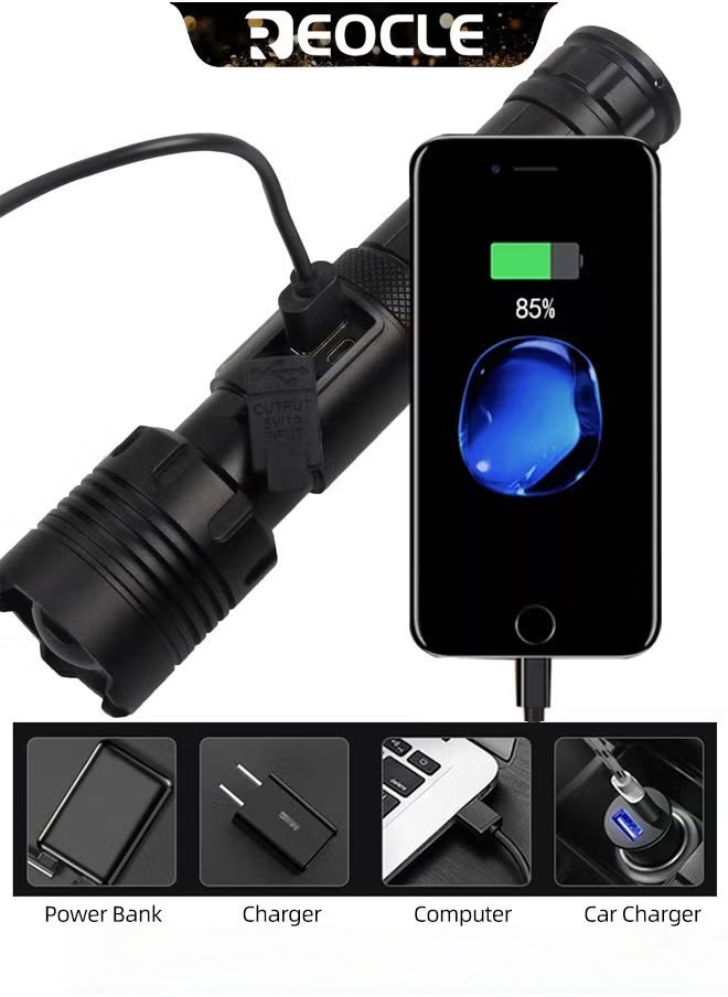 REOCLE Rechargeable Flashlights High Lumens LED Flashlights XHP90 Super Bright Torch with Waterproof & 5 Adjustable Light Modes & USB Charging & Long Battery Life for Home Camping Outdoor Use  - Image 4