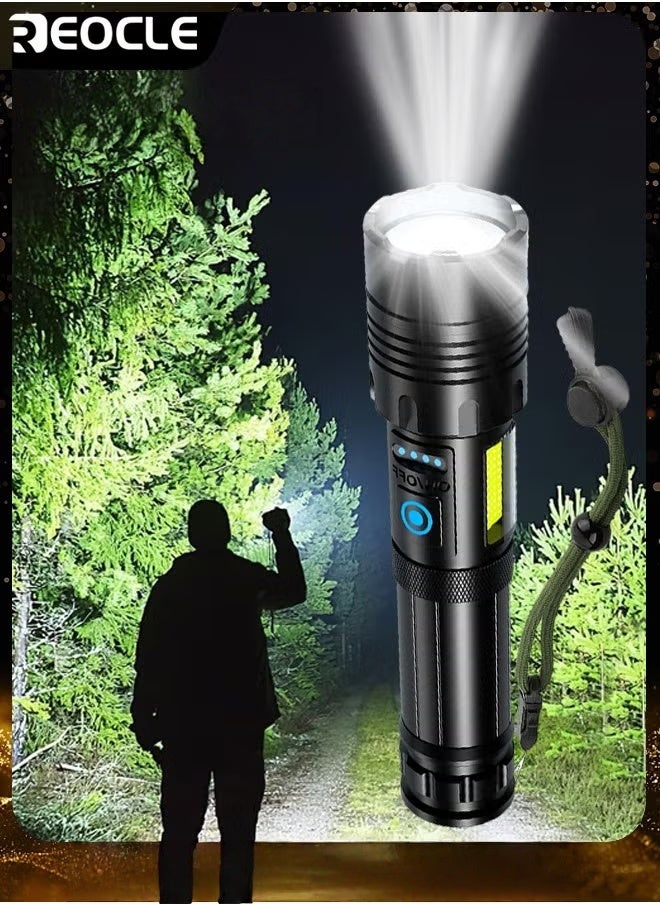 REOCLE Rechargeable Flashlights High Lumens LED Flashlights XHP90 Super Bright Torch with Waterproof & 5 Adjustable Light Modes & USB Charging & Long Battery Life for Home Camping Outdoor Use  - Image 1