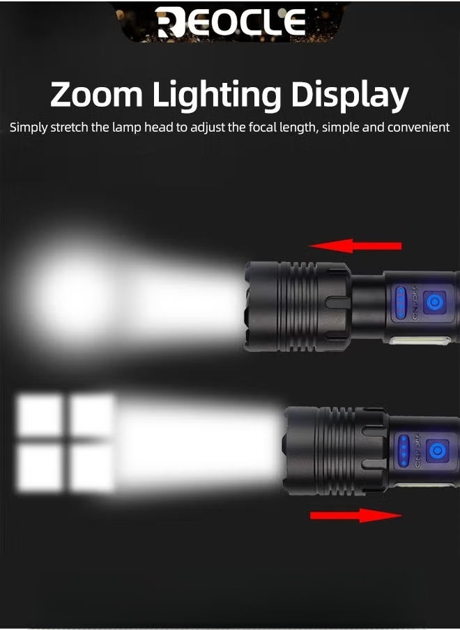 REOCLE Rechargeable Flashlights High Lumens LED Flashlights XHP90 Super Bright Torch with Waterproof & 5 Adjustable Light Modes & USB Charging & Long Battery Life for Home Camping Outdoor Use  - Image 2
