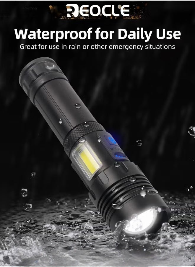 REOCLE Rechargeable Flashlights High Lumens LED Flashlights XHP90 Super Bright Torch with Waterproof & 5 Adjustable Light Modes & USB Charging & Long Battery Life for Home Camping Outdoor Use  - Image 5