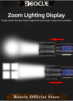REOCLE Rechargeable Flashlights High Lumens LED Flashlights XHP90 Super Bright Torch with Waterproof & 5 Adjustable Light Modes & USB Charging & Long Battery Life for Home Camping Outdoor Use  - Image 2