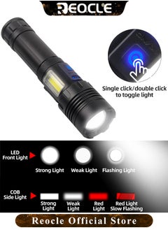 REOCLE Rechargeable Flashlights High Lumens LED Flashlights XHP90 Super Bright Torch with Waterproof & 5 Adjustable Light Modes & USB Charging & Long Battery Life for Home Camping Outdoor Use  - Image 3