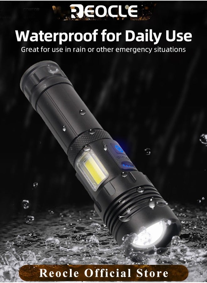 REOCLE Rechargeable Flashlights High Lumens LED Flashlights XHP90 Super Bright Torch with Waterproof & 5 Adjustable Light Modes & USB Charging & Long Battery Life for Home Camping Outdoor Use  - Image 5