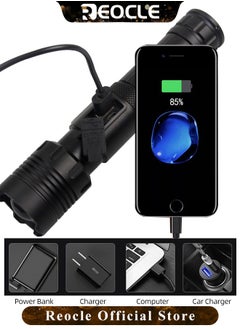 REOCLE Rechargeable Flashlights High Lumens LED Flashlights XHP90 Super Bright Torch with Waterproof & 5 Adjustable Light Modes & USB Charging & Long Battery Life for Home Camping Outdoor Use  - Image 4