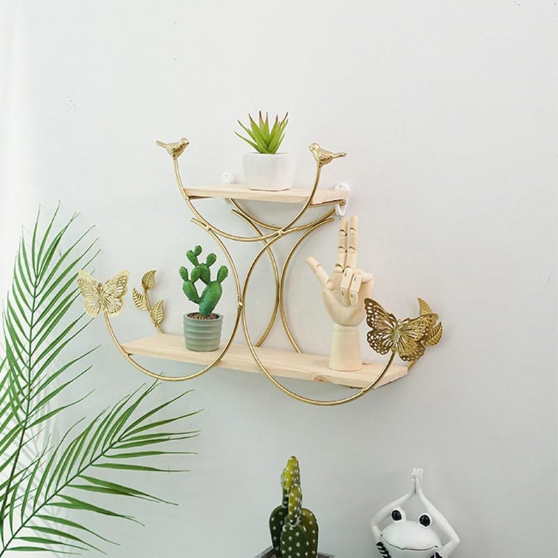 Nordic Wall Shelf Golden Iron Storage Rack Single Layer Floating Shelf for Living Room Bedroom Hydroponic Decor Organizer - Image 2