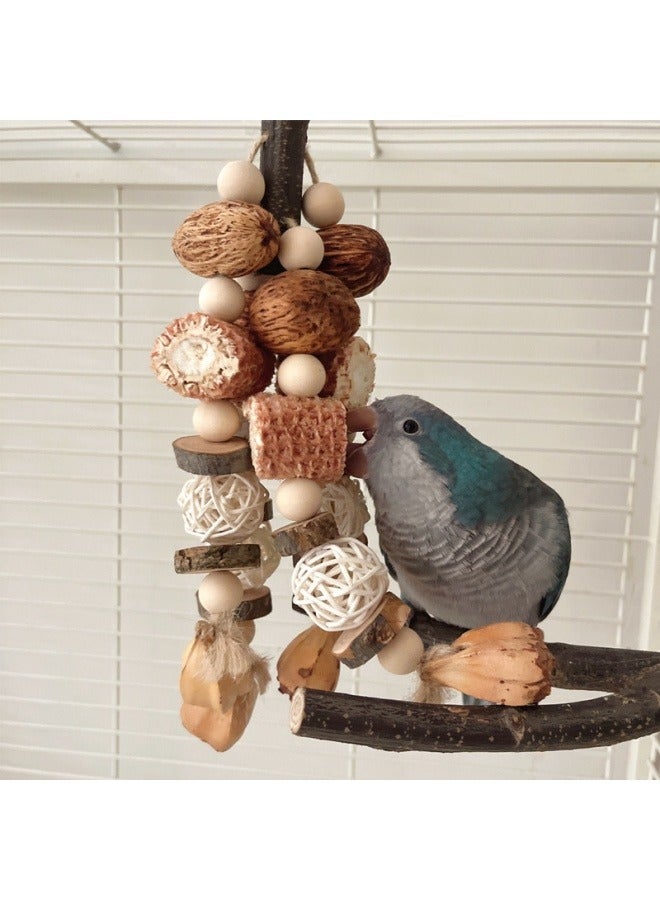 general Parrot toy bird gnawing string vine ball mountain pineapple apple wood nut corn cob tearing destruction beak bird toy - Image 2