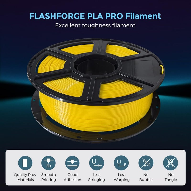 FLASHFORGE 3D Printer Filament, PLA PRO Filament 1.75mm, 1KG Spool (2.2lbs), Dimensional Accuracy +/- 0.02mm for FDM 3D Printers, Better Tenacity & No Knotting (Yellow) - Image 2