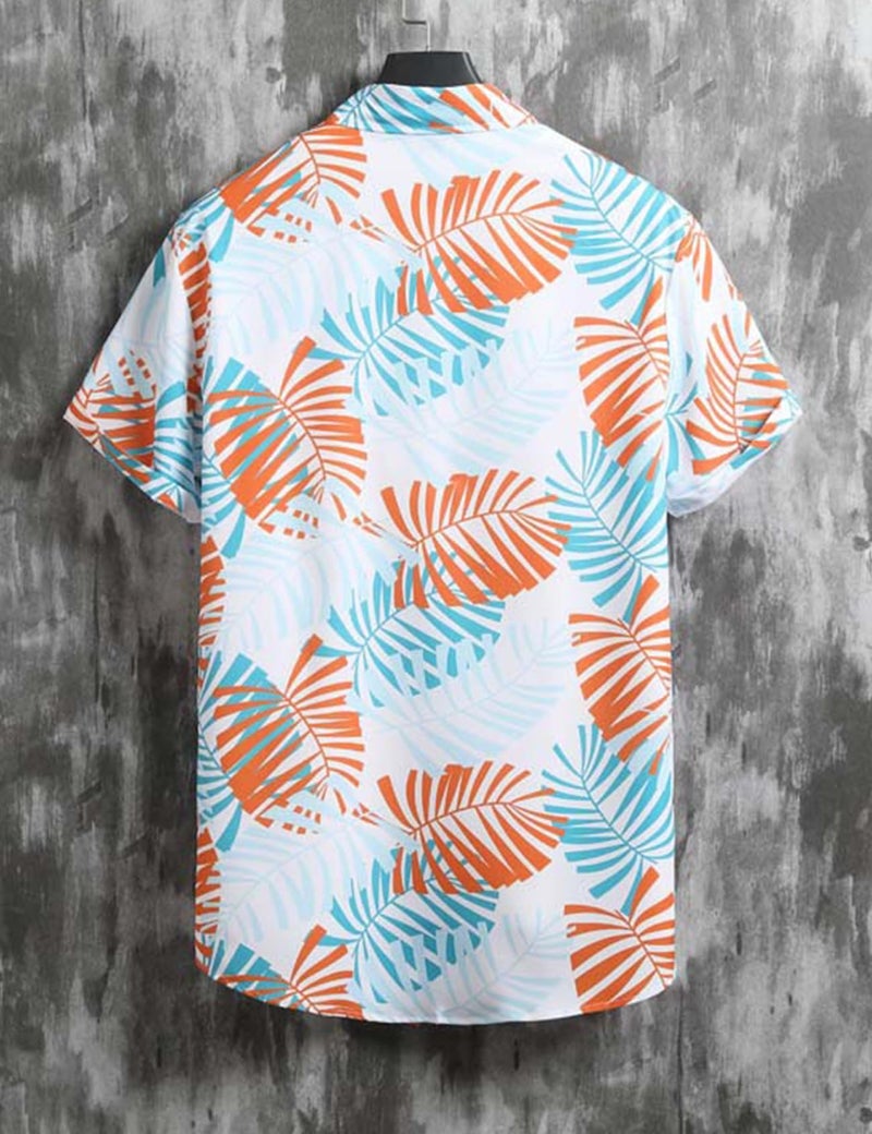 Yimoon Men's Summer 2 Piece Outfits Tropical Print Short Sleeve Button Down Hawaiian Beach Shirt and Shorts Set(Orange-L) - Image 5