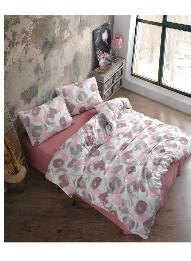 Fabienne 3-Piece Turkish Cotton Bedding Set Single Size Printed Consisting of 1 Comforter, 1 Flat Bed Sheet and 1 Pillow Case Peach/Brown  - Image 2