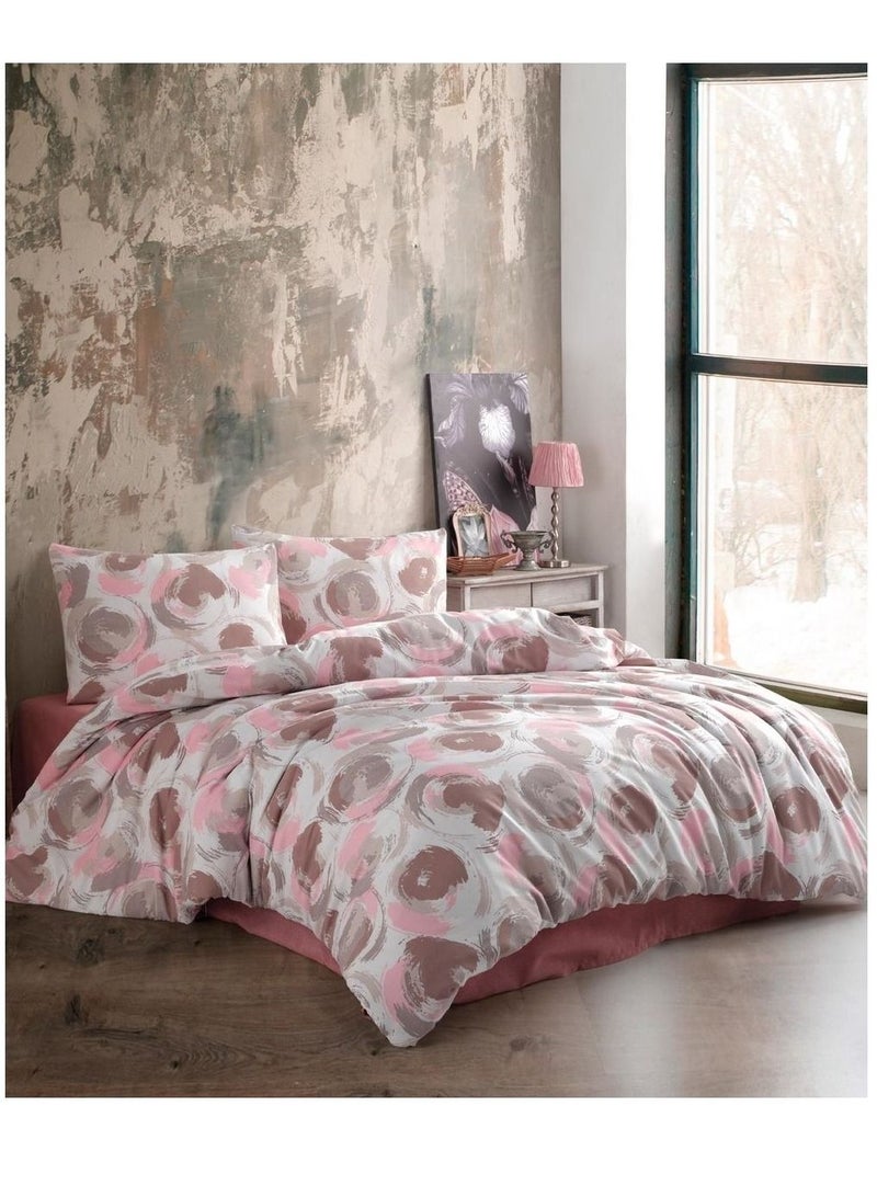 Fabienne 3-Piece Turkish Cotton Bedding Set Single Size Printed Consisting of 1 Comforter, 1 Flat Bed Sheet and 1 Pillow Case Peach/Brown  - Image 1