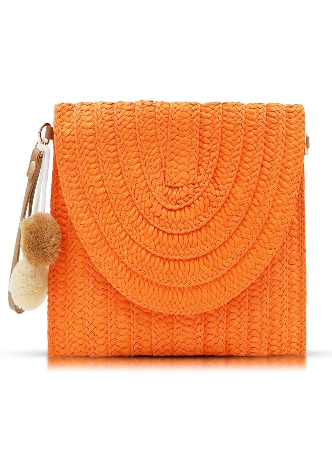 QTKJ Crossbody Bags for Women, Straw Clutch Purses, Bohemian Handmade Woven Envelope Package (Orange) - Image 1