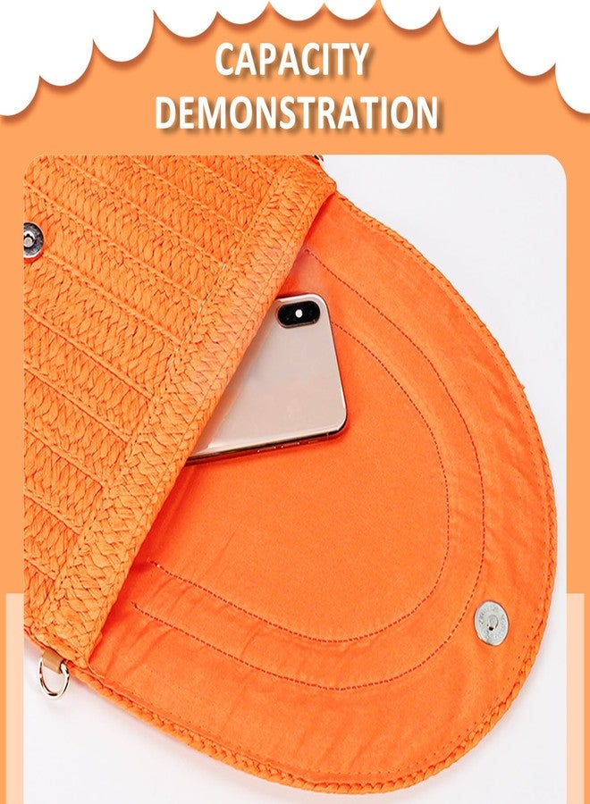QTKJ Crossbody Bags for Women, Straw Clutch Purses, Bohemian Handmade Woven Envelope Package (Orange) - Image 3