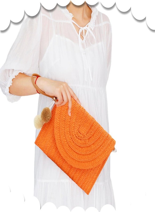QTKJ Crossbody Bags for Women, Straw Clutch Purses, Bohemian Handmade Woven Envelope Package (Orange) - Image 5