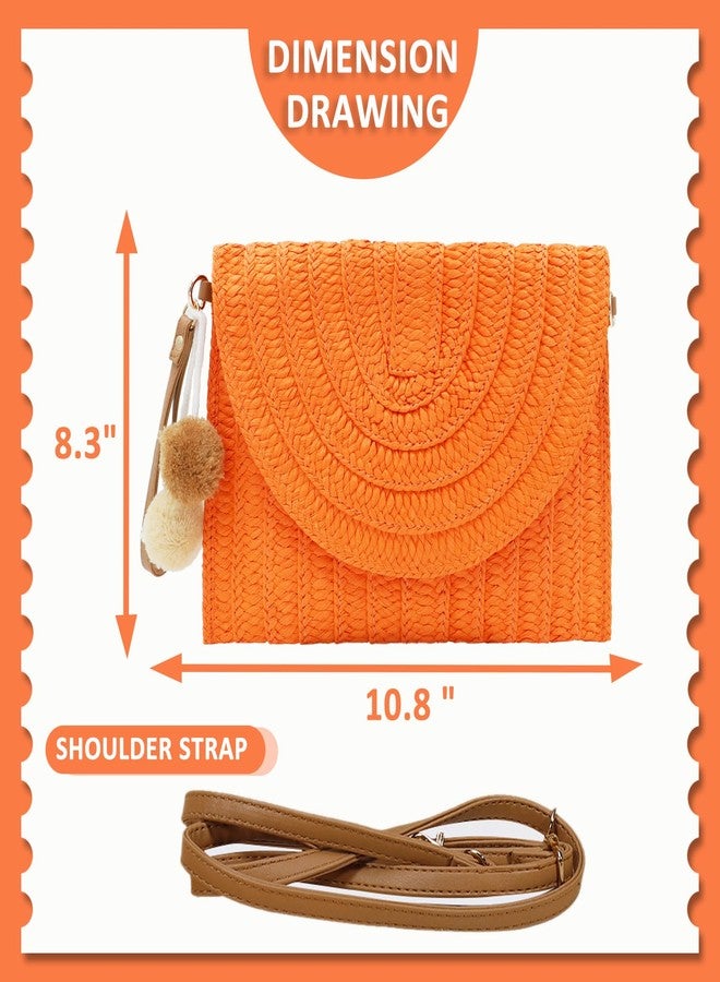 QTKJ Crossbody Bags for Women, Straw Clutch Purses, Bohemian Handmade Woven Envelope Package (Orange) - Image 2