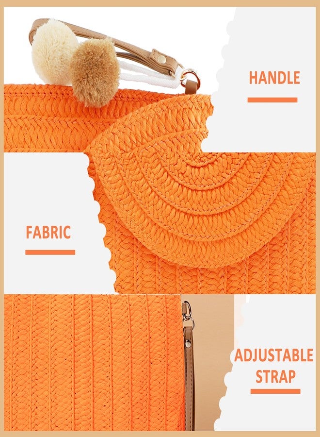 QTKJ Crossbody Bags for Women, Straw Clutch Purses, Bohemian Handmade Woven Envelope Package (Orange) - Image 4