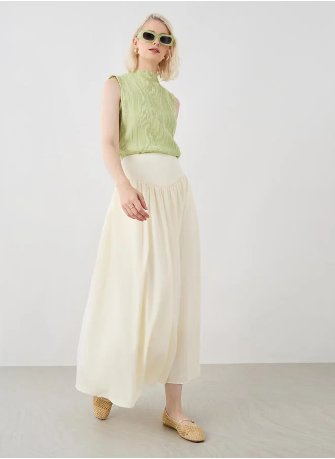 Take Two Take Two Solid Pleated A-Line Maxi Skirts