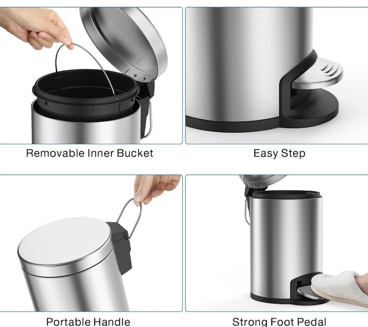 OPR Stainless Steel Pedal Dustbin with Plastic Bucket And Lid| Garbage Bin, Round Shape Dustbin For Home, Office, Kitchen, Bathroom And Bedroom- (8X13 Inches - 8 Litres) - Image 4