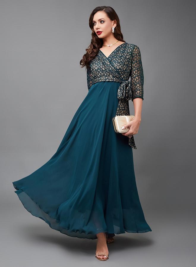 Miss Chase Green Lace Maxi Dress with 3/4 Sleeves - Image 1