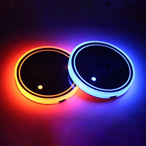 LEDCARE LED Car Cup Holder Lights, 7 Colors Changing USB Charging Coaster Waterproof Cup Pad, LED Interior Atmosphere Lamp Decoration Inside Car Lighting Accessories (2Pcs) (Style 1) - Image 1