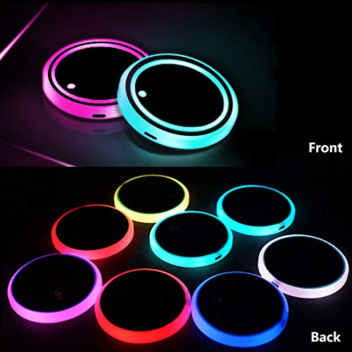 LEDCARE LED Car Cup Holder Lights, 7 Colors Changing USB Charging Coaster Waterproof Cup Pad, LED Interior Atmosphere Lamp Decoration Inside Car Lighting Accessories (2Pcs) (Style 1) - Image 5
