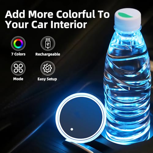 LEDCARE LED Car Cup Holder Lights, 7 Colors Changing USB Charging Coaster Waterproof Cup Pad, LED Interior Atmosphere Lamp Decoration Inside Car Lighting Accessories (2Pcs) (Style 1) - Image 2