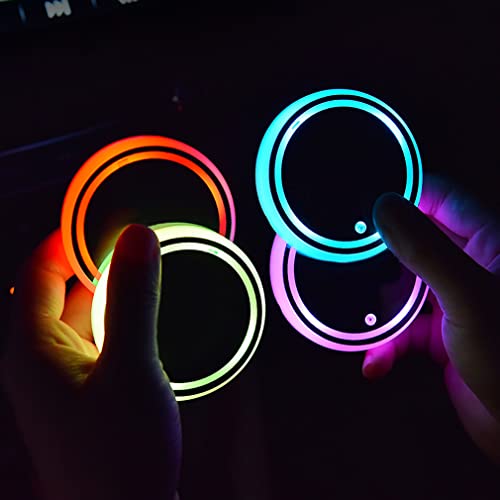 LEDCARE LED Car Cup Holder Lights, 7 Colors Changing USB Charging Coaster Waterproof Cup Pad, LED Interior Atmosphere Lamp Decoration Inside Car Lighting Accessories (2Pcs) (Style 1) - Image 3
