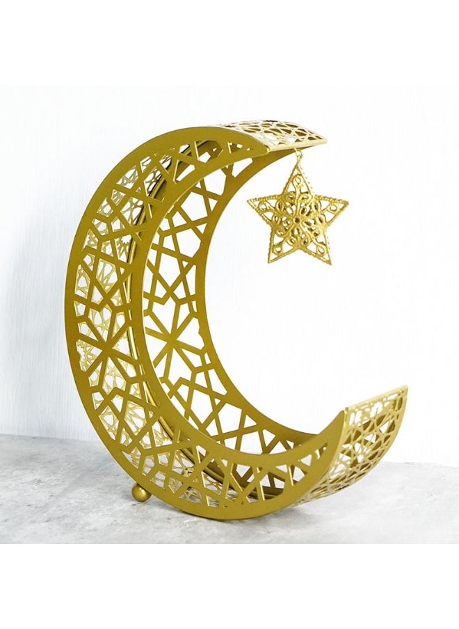 ماركة غير محددة صينية فاكهة مجوفة من الحديد بتصميم قمر رمضان مبارك لمهرجان الشرق الأوسط العربي، ديكور منزلي، لون ذهبي متوسط  - Image 1