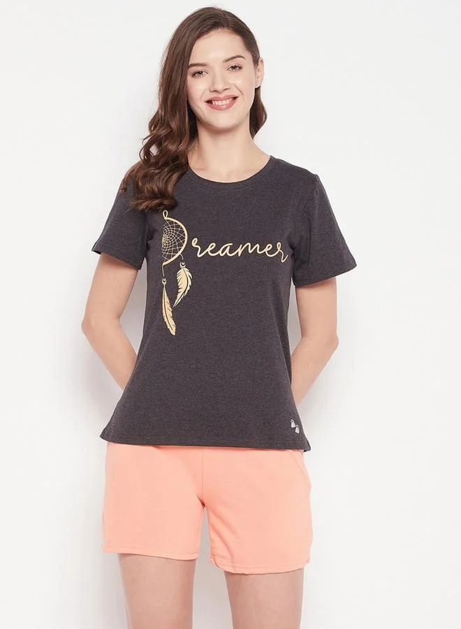 تايك تو طقم تيشيرت قطني مطبوع مع شورت