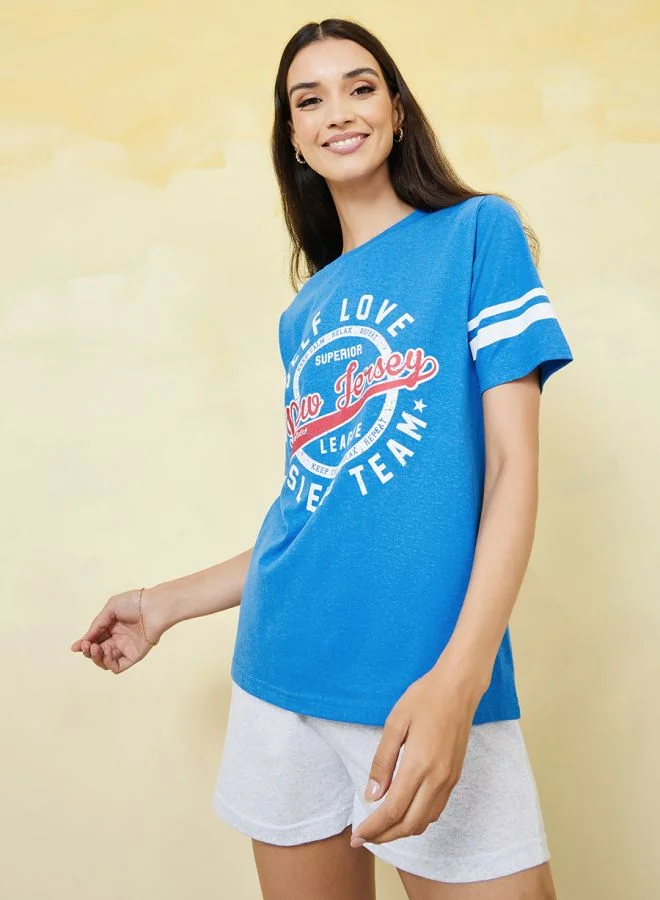 Styli Graphic Stripe Sleeve T-Shirt & Short Set