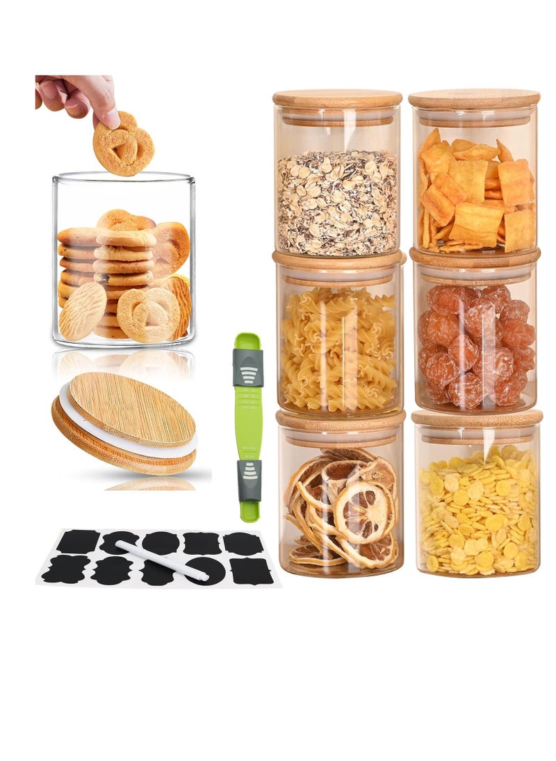 TYCOM - Glass Jars Set 8cm*10cm (6 Packs), Food Storage Containers for Kitchen, Spice Jars With Labels, Marker and Spoons, Wood Lid. (Round 6p) - Image 1