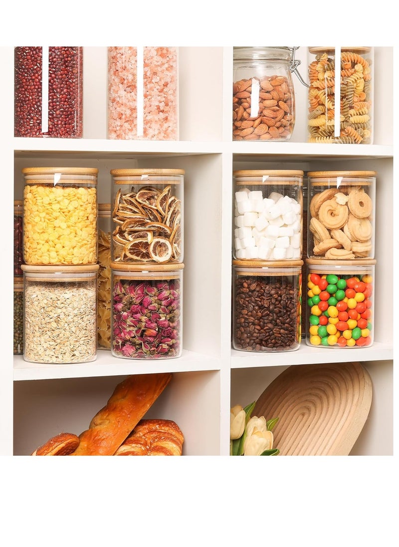 TYCOM - Glass Jars Set 8cm*10cm (6 Packs), Food Storage Containers for Kitchen, Spice Jars With Labels, Marker and Spoons, Wood Lid. (Round 6p) - Image 1