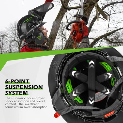 GREEN DEVIL Industrial Chainsaw Helmet with Face Shield Built in Visor and Ear Muffs 4 in 1 System ANSI Z89.1 Safety Hard Hat Adjustable Headgear Ideal for Forestry and Arborist Work Full Brim Style - Image 4