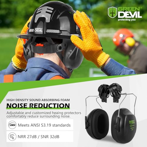 GREEN DEVIL Industrial Chainsaw Helmet with Face Shield Built in Visor and Ear Muffs 4 in 1 System ANSI Z89.1 Safety Hard Hat Adjustable Headgear Ideal for Forestry and Arborist Work Full Brim Style - Image 3