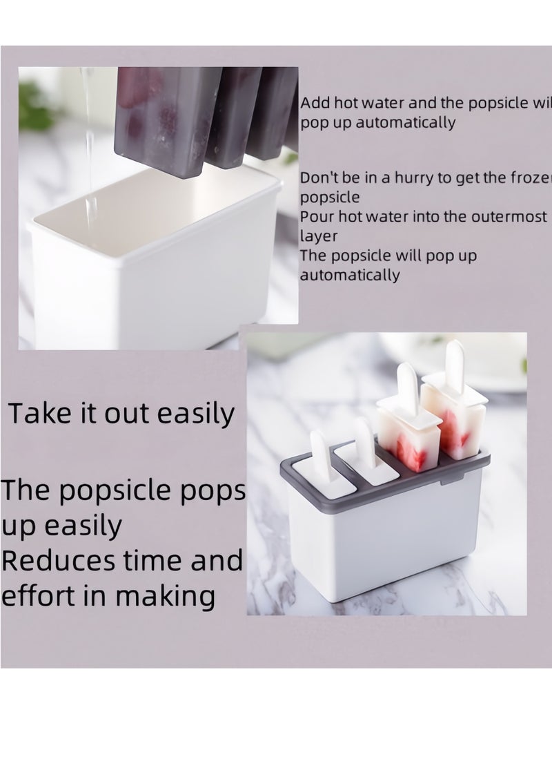 Beauenty - 4 in 1 popsicle mold, popsicle maker, double layer design pp material high and low temperature resistant plastic reusable popsicle mold set with frozen base, durable, environmentally friendly, yellow - Image 1