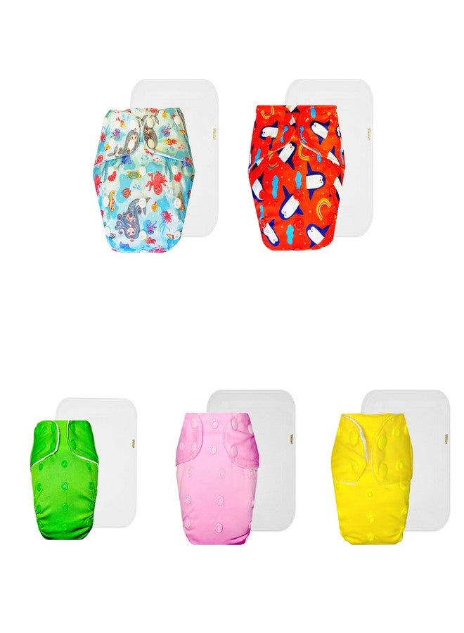 Dumbledo Premium Cloth Diaper with Cotton Insert (Pack of 5) | Hypoallergenic | Leakproof | Adjustable Snaps | Everyday Diapering Essential | 3 Months - 3 Years | Unisex Baby - Image 1