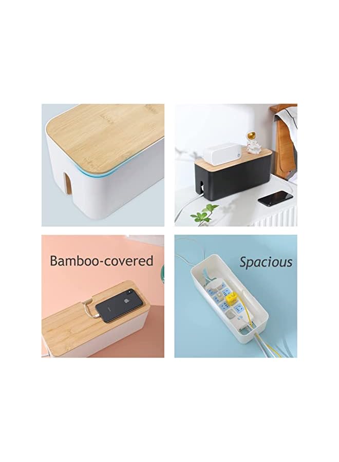 4basix Cable Management Box, Organizer for Cables, Power Cord Storage Box with Lid (Black & Wooden Lid) - Image 2