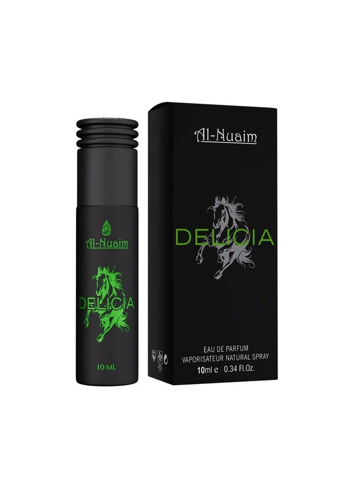 Al Nuaim Al-Nuaim Delicia Eau de Parfum Unisex 10ml Spray | Long Lasting Fruity Floral Sweet Perfume | Raspberry Strawberry Jasmine Rose Vanilla Musk Amber Fragrance | Premium Pocket Travel Size Scent for Men & Women - Image 1