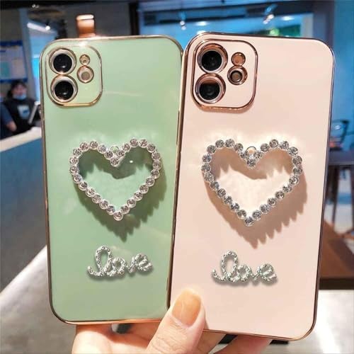 KC Back Cover for Vivo V60 5G / V60e 5G / Vivo T4 Pro 5G Love Heart Diamonds Shape Electroplated Soft Silicone Camera Protection Case - Pink - Image 5