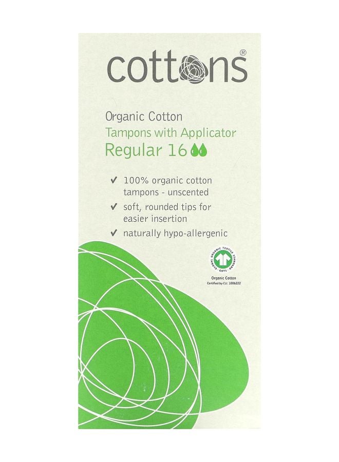 Organic Cotton Tampons with Applicator Regular 16 Tampons