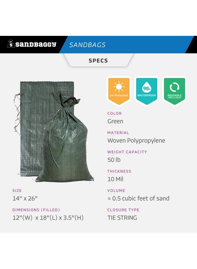 Sandbaggy Sandbaggy - Heavy Duty Empty Sandbags For Flooding (14" X 26") - Poly Sand Bags - Flood Barrier, Weight, Construction, Earth Bag Homes - Reusable, UV Resistant - Tie Strings Attached (50 Bags)  - Image 3