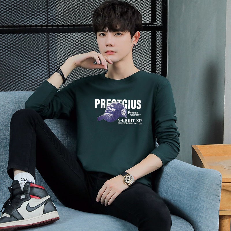 220G Thick Long-Sleeved T-Shirt Youth Cotton Printed Autumn Clothes Men'S Loose Top Plus Size Bottoming Shirt Denim Hat - Image 5