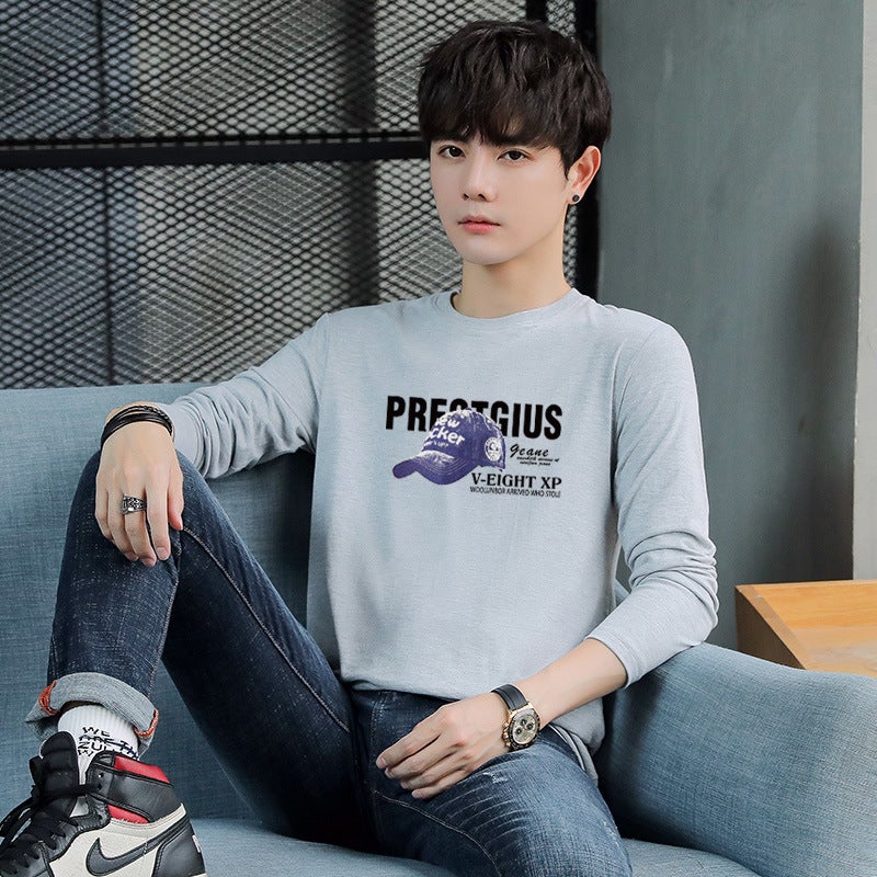 220G Thick Long-Sleeved T-Shirt Youth Cotton Printed Autumn Clothes Men'S Loose Top Plus Size Bottoming Shirt Denim Hat - Image 4