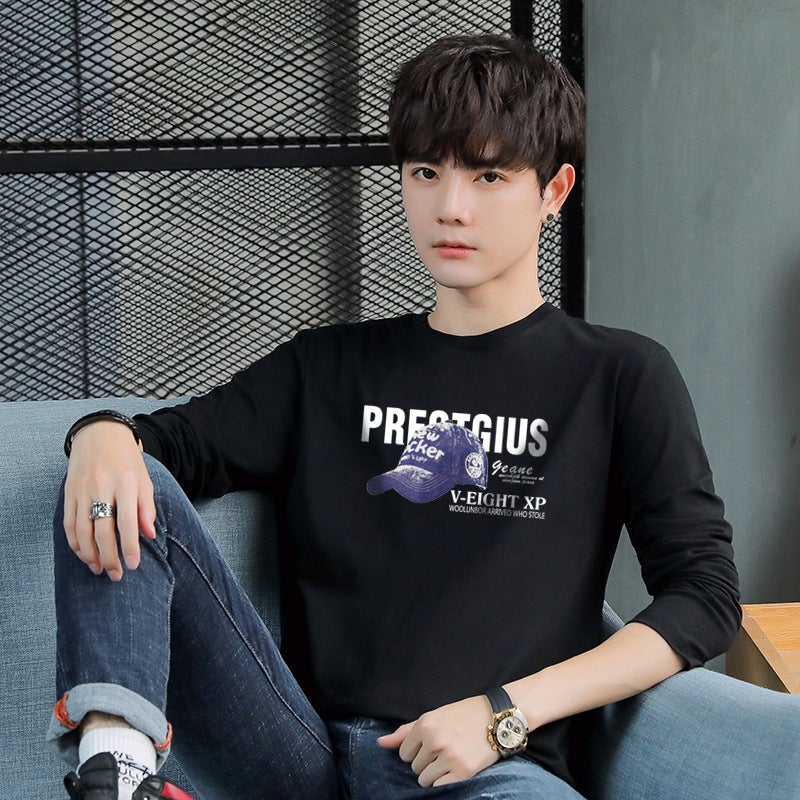 220G Thick Long-Sleeved T-Shirt Youth Cotton Printed Autumn Clothes Men'S Loose Top Plus Size Bottoming Shirt Denim Hat - Image 2