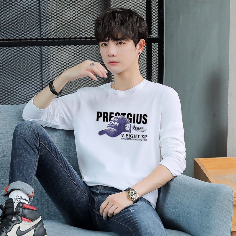 220G Thick Long-Sleeved T-Shirt Youth Cotton Printed Autumn Clothes Men'S Loose Top Plus Size Bottoming Shirt Denim Hat - Image 3