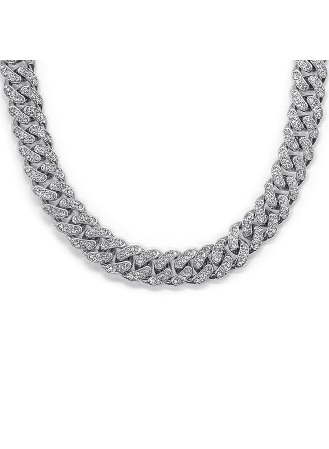 APaztip Men's 22'' Silver Stainless Steel Cuban Link Chain Necklace - Iced Out Thick Chain for Women and Bling Diamond-Cut Cuban Link Chains for Men - Hip Hop Jewelry - Image 1