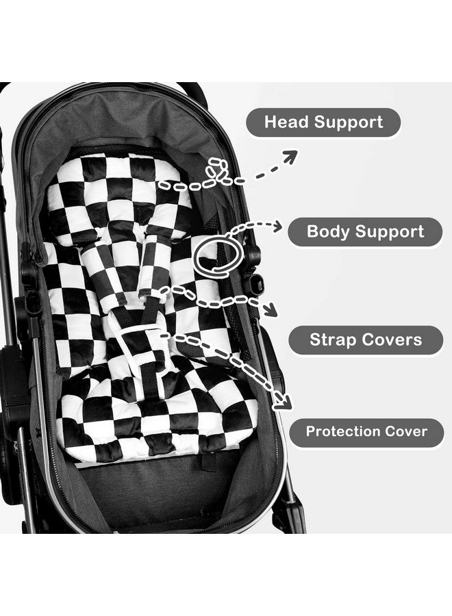 DILIMI Infant Car Seat Insert, Baby Car Seat Head Support with 3 Strap Paddings, Soft Newborn Car Seat Cushion for Stroller, Swing, Bouncers, Black Checkered - Image 5