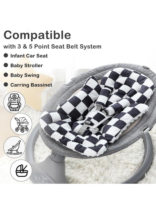 DILIMI Infant Car Seat Insert, Baby Car Seat Head Support with 3 Strap Paddings, Soft Newborn Car Seat Cushion for Stroller, Swing, Bouncers, Black Checkered - Image 2