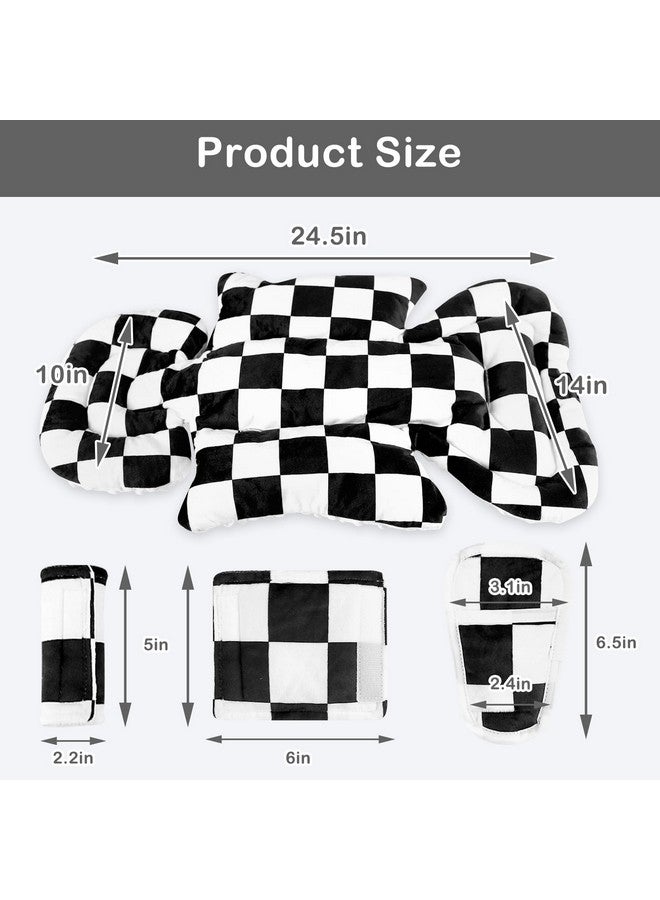 DILIMI Infant Car Seat Insert, Baby Car Seat Head Support with 3 Strap Paddings, Soft Newborn Car Seat Cushion for Stroller, Swing, Bouncers, Black Checkered - Image 4