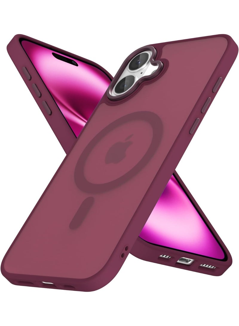 ACLIX Matte Magnetic case for iPhone 16 Plus , High Grade Drop Protection with Shockproof Strip, Translucent Matte Back Phone Case (Deep Red) - Image 1