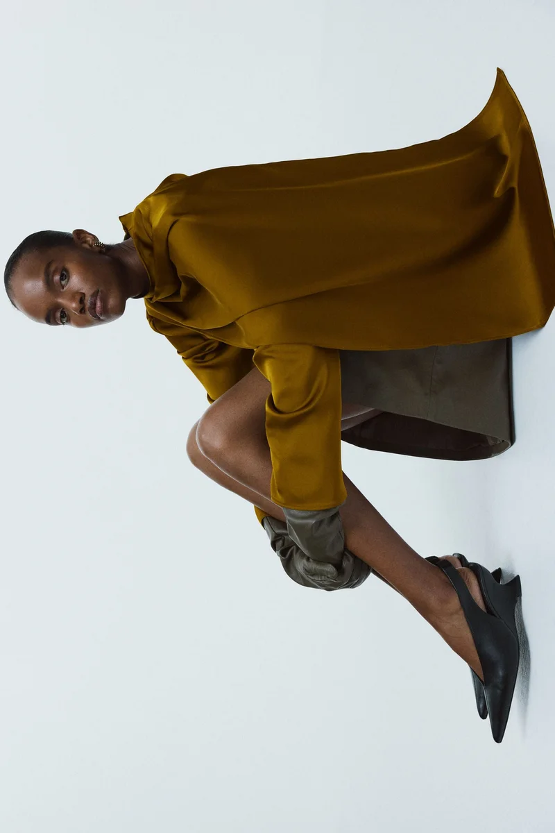 H&M Shawl-detail satin blouse